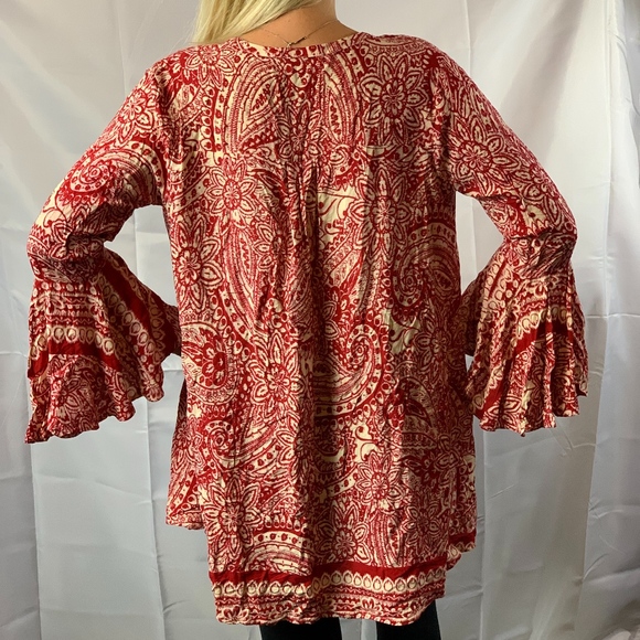 Umgee USA Oversized Boho Red Paisley Top - Picture 3 of 6